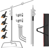 10.8Ft 100% Stainless Steel Heavy-Duty C Stand with Boom Arm and 2 Grip Head